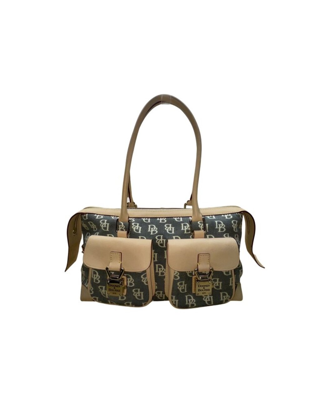 Dooney & Bourke Women’s Beige & Gray Monogram Leather Logo Pocket Tote Bag